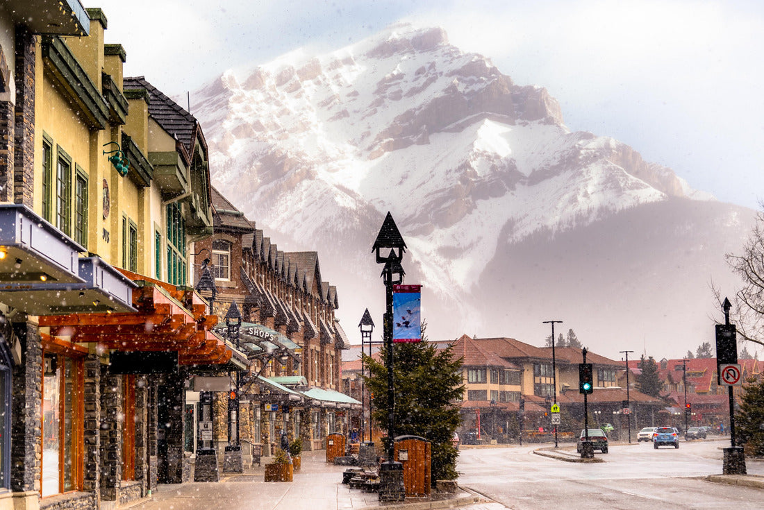busy street in Banff City Canada during the transition period from winter to snow 2000pc Puzzle