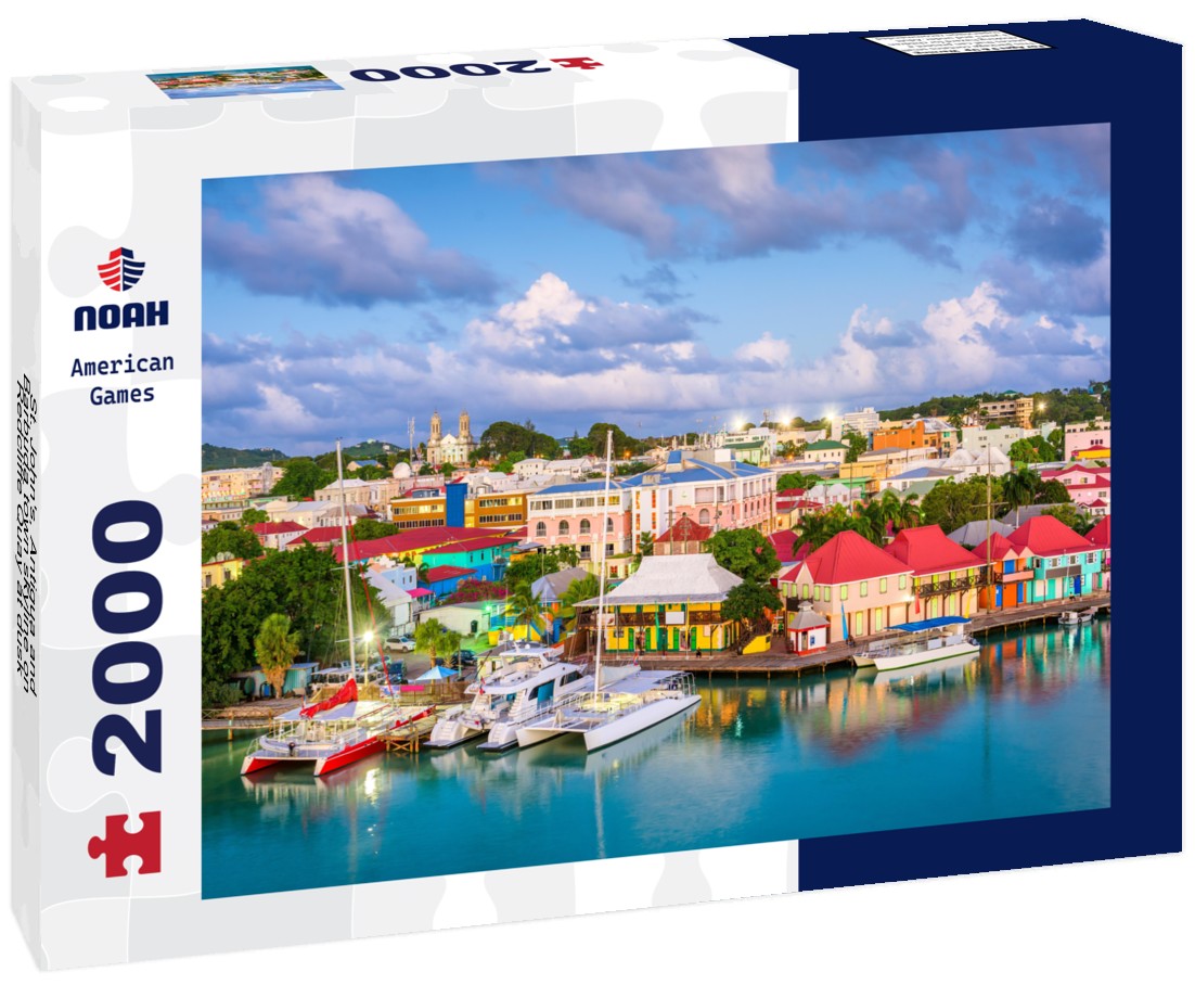 St. John's, Antigua and Barbuda town skyline on Redcliffe Quay at dusk 2000pc Puzzle