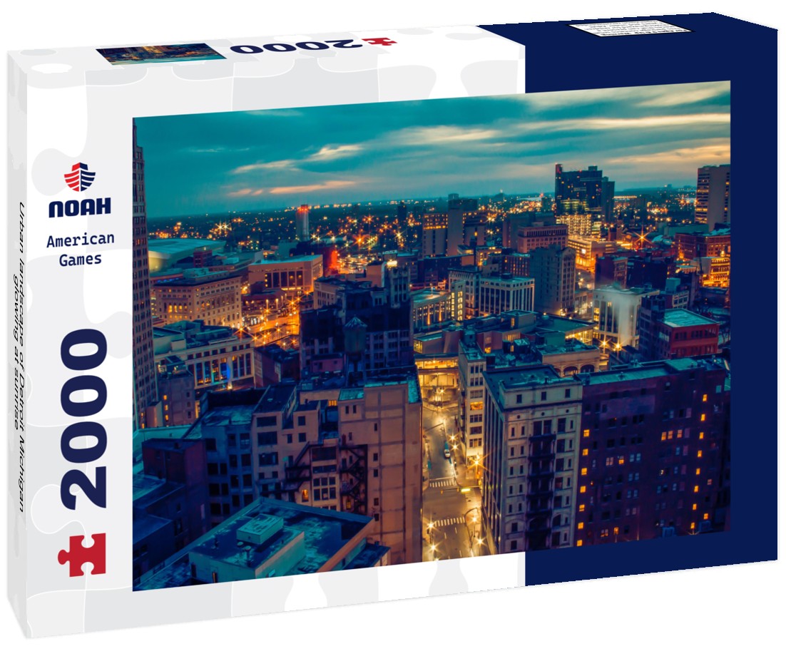 Urban landscape of Detroit Michigan glowing at sunrise 2000pc Puzzle