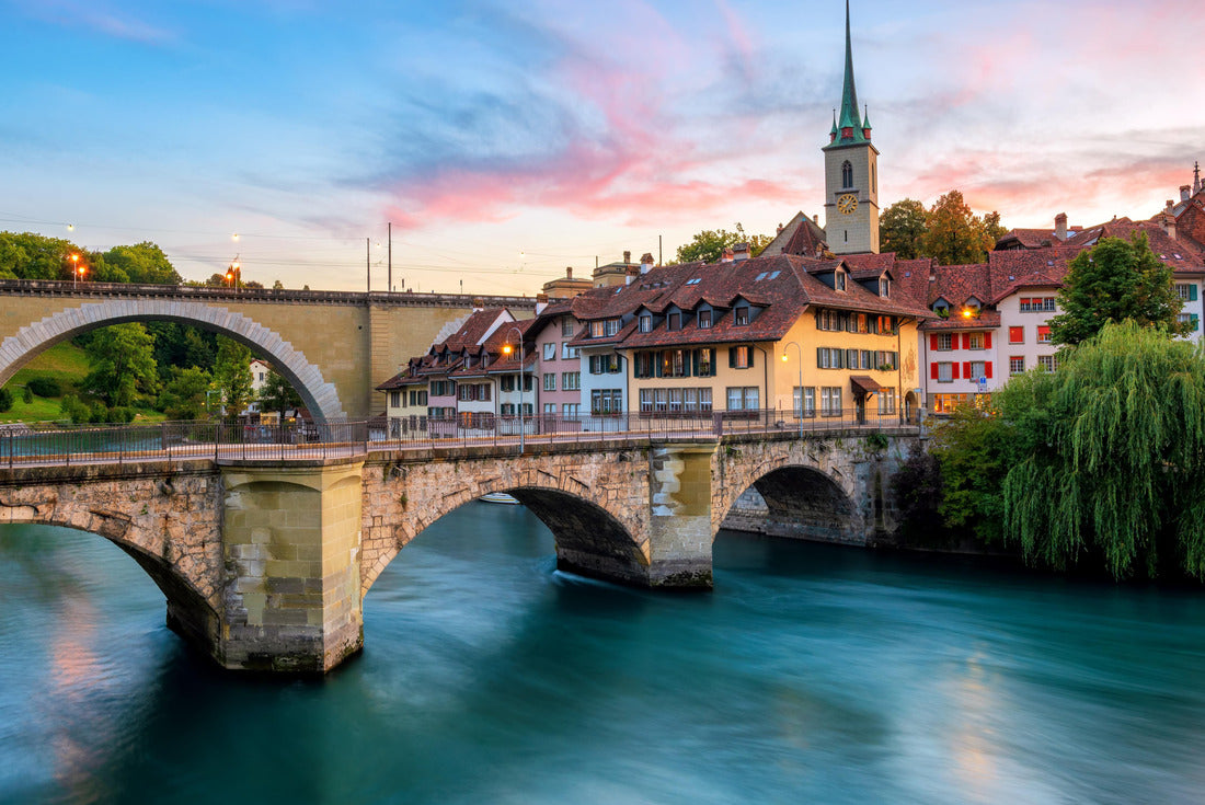 Historic Old Town of Bern, tiled roofs, bridges over the Aare River and church steeple on dramatic sunset, Switzerland 2000pc Puzzle