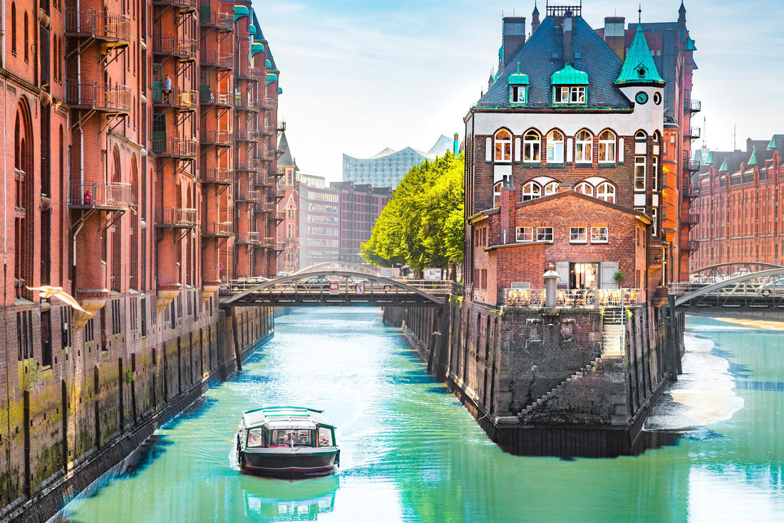 Classic view of famous Hamburg Speicherstadt warehouse district with sightseeing tour boat on a sunny day in summer, Hamburg, Germany 2000pc Puzzle