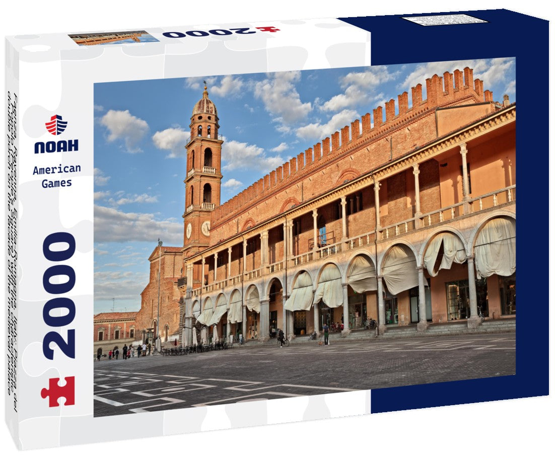 Faenza, Ravenna, Emilia-Romagna, Italy: Piazza del Popolo (People's Square) with the characteristic double porch on the facade of the medieval palace in the city famous for its artistic ceramics 2000pc Puzzle