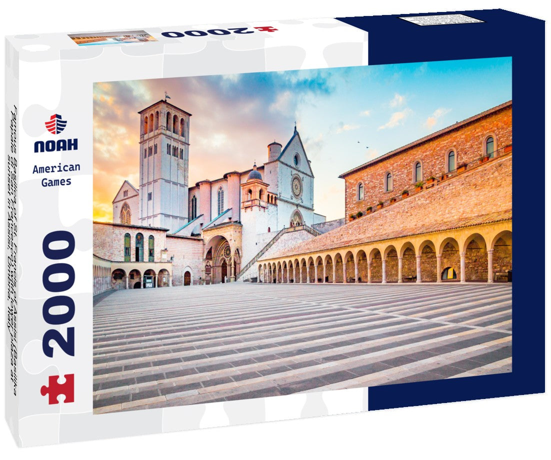 Famous Basilica of St. Francis of Assisi (Basilika Papale di San Francesco) with lower plaza at sunset in Assisi, Umbria, Italy 2000pc Puzzle