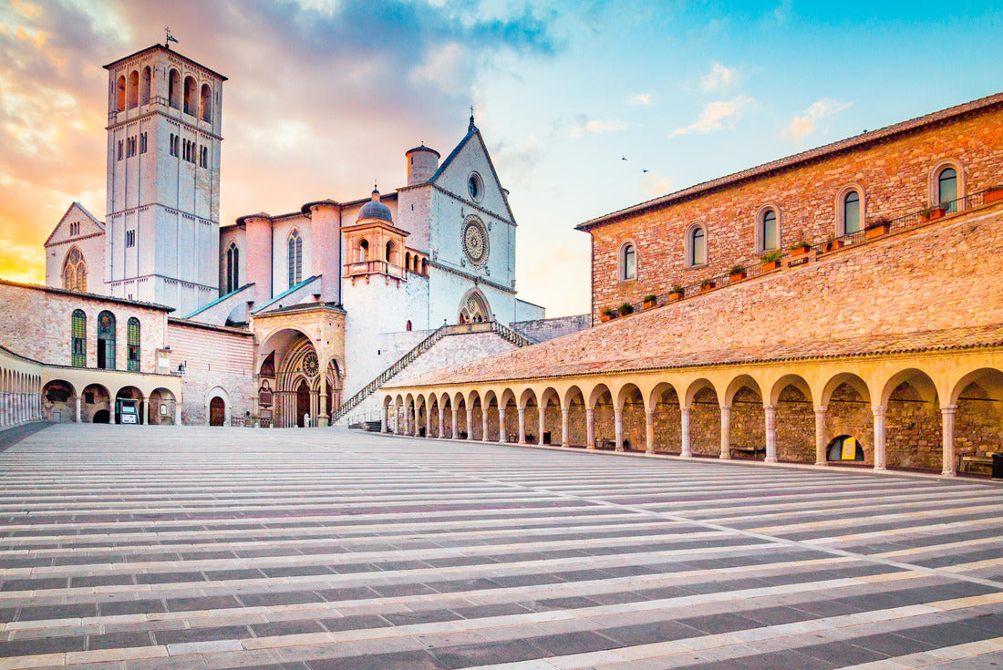 Famous Basilica of St. Francis of Assisi (Basilika Papale di San Francesco) with lower plaza at sunset in Assisi, Umbria, Italy 2000pc Puzzle