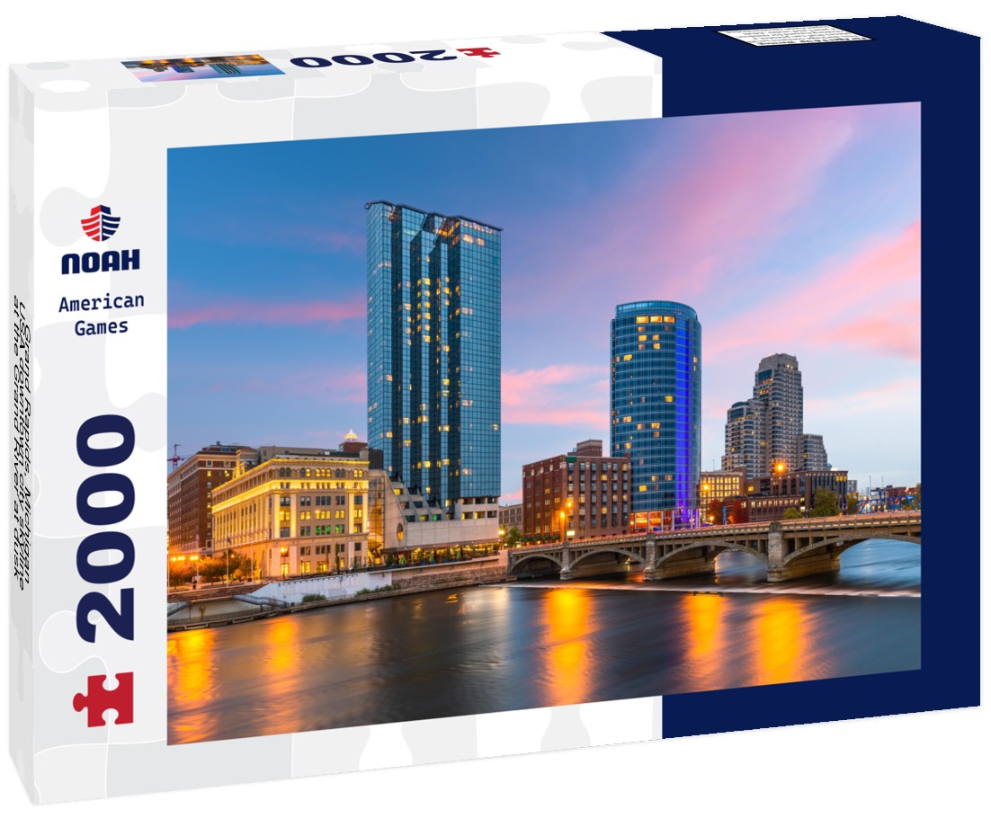 Grand Rapids, Michigan, USA downtown city skyline at the Grand River at dusk 2000pc Puzzle