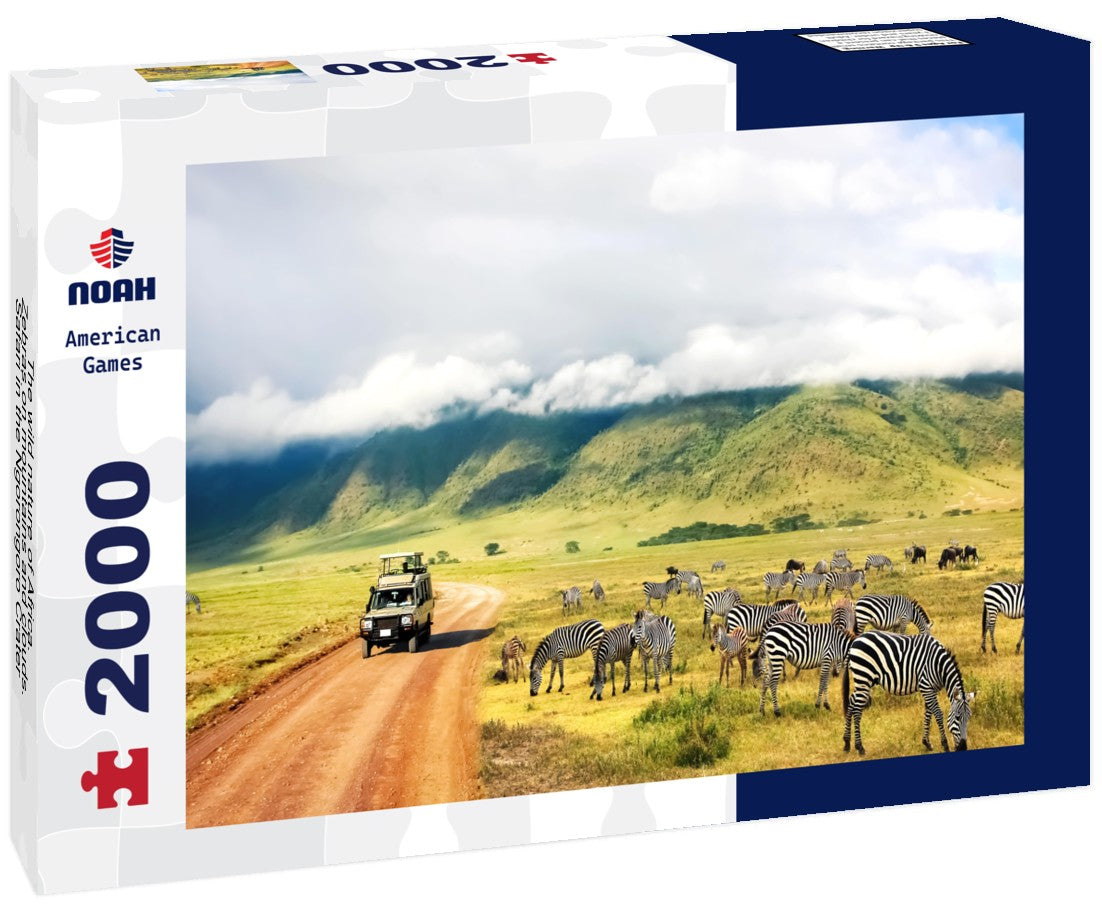 The wild nature of Africa. Zebras on mountains and clouds. Safari in the Ngorongoro Crater National Park. Tanzania 2000pc Puzzle