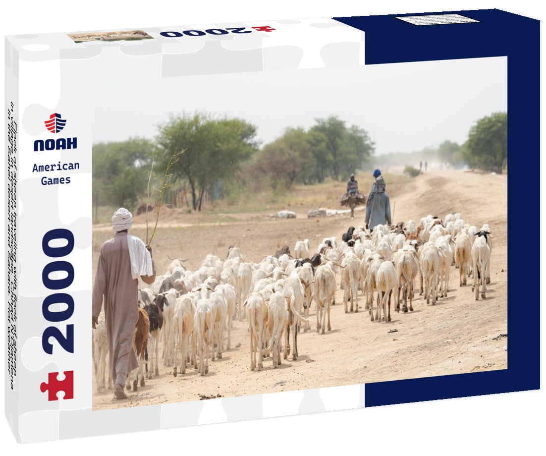 Flock of sheep traveling with flock of sheep in village in desert landscape. Chhad N'Djamena, in the Sahel desert and Sahara. Hot weather in desert climate at Chari River, Chad 2000pc Puzzle
