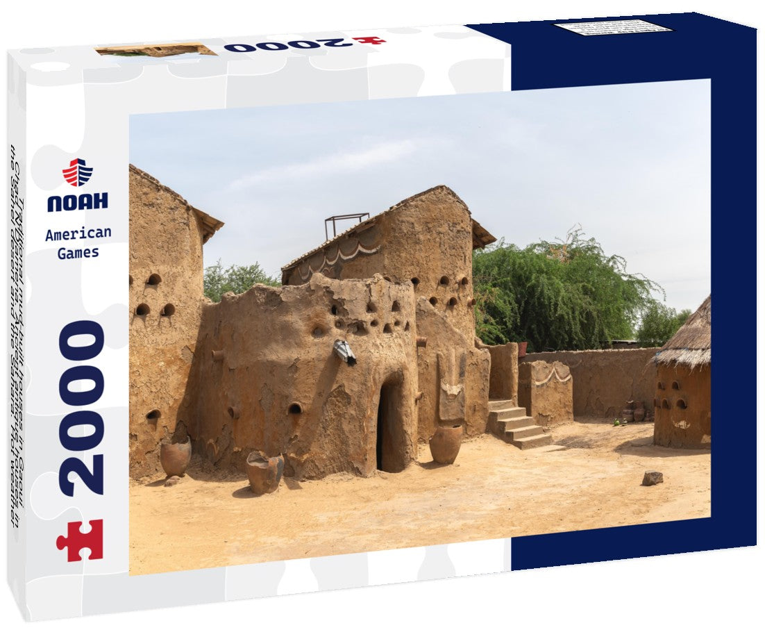 Traditional mud-built houses in Gaoui, Chad N'Djamena. Ancient antique houses in the Sahel desert and the Sahara. Hot weather in desert climate at the Chari River 2000pc Puzzle