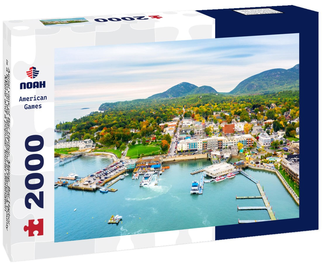 Aerial view of Bar Harbor, Maine. Bar Harbor is a town on the desert island in Hancock County, Maine and a popular tourist destination 2000pc Puzzle