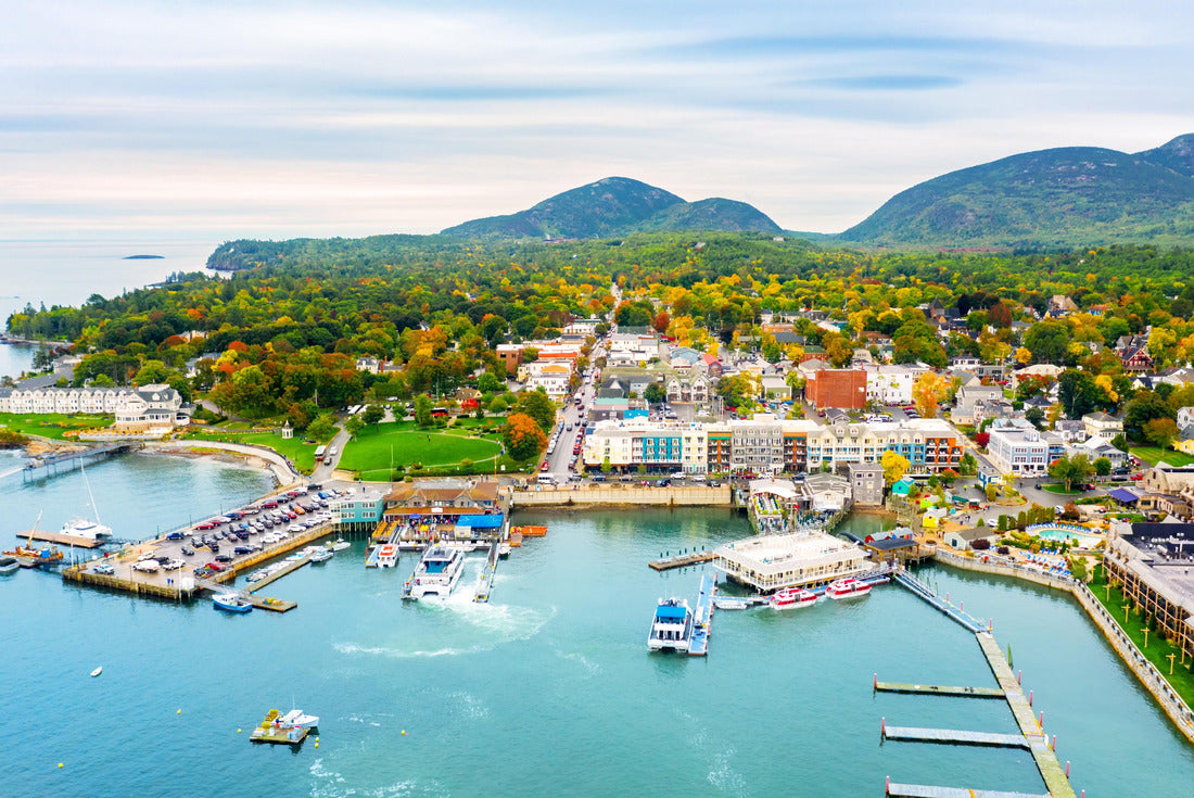 Aerial view of Bar Harbor, Maine. Bar Harbor is a town on the desert island in Hancock County, Maine and a popular tourist destination 2000pc Puzzle