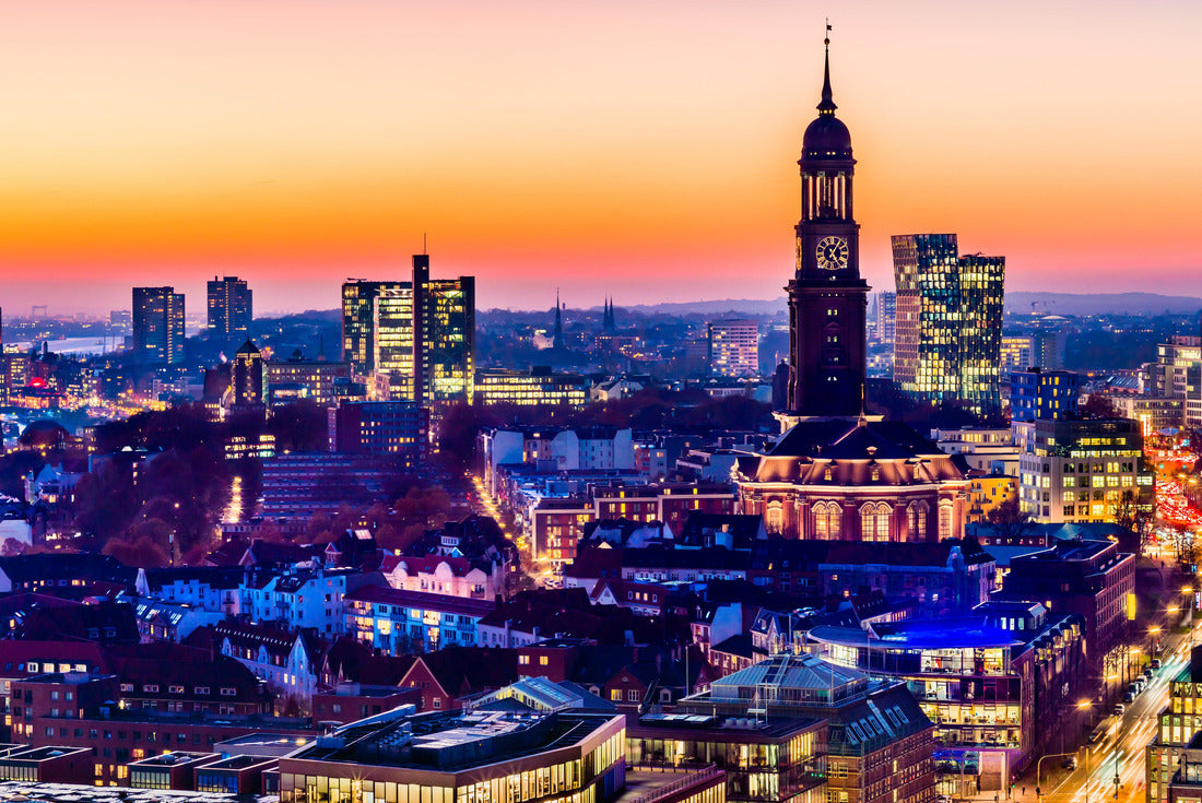 Aerial view of the harbor, St. Michael's Church (German: St. Michaelis) and downtown Hamburg, Germany 2000pc Puzzle