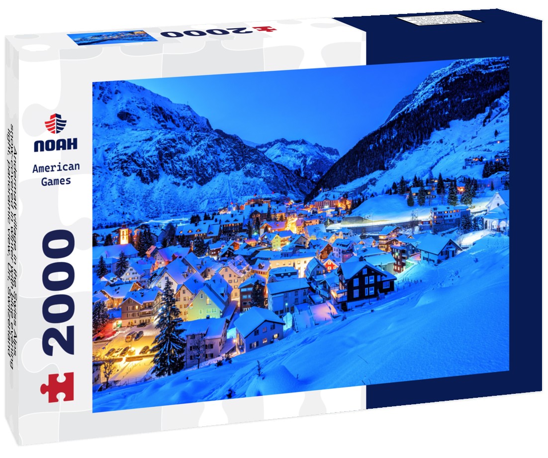 Andermatt village in the Swiss Alps, snow-covered in winter with blue evening light, view, Uri, Switzerland 2000pc Puzzle