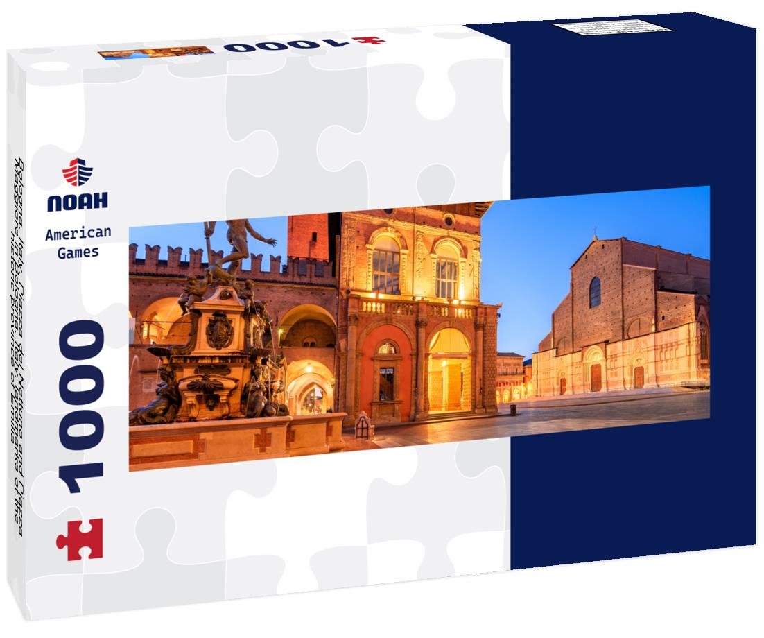 Noah Jigsaw Puzzle Bologna, Italy. Piazza del Nettuno and Piazza Maggiore in Bologna, Italy, landmarks of the historic province of Emilia-Romagna panorama 1000 pieces