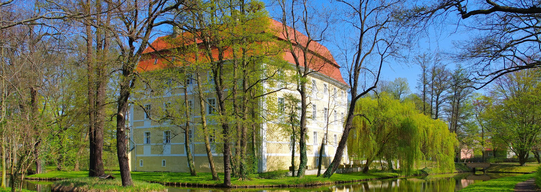 Vetschau Castle in Brandenburg in spring, Germany 1000pc Panoramic Puzzle