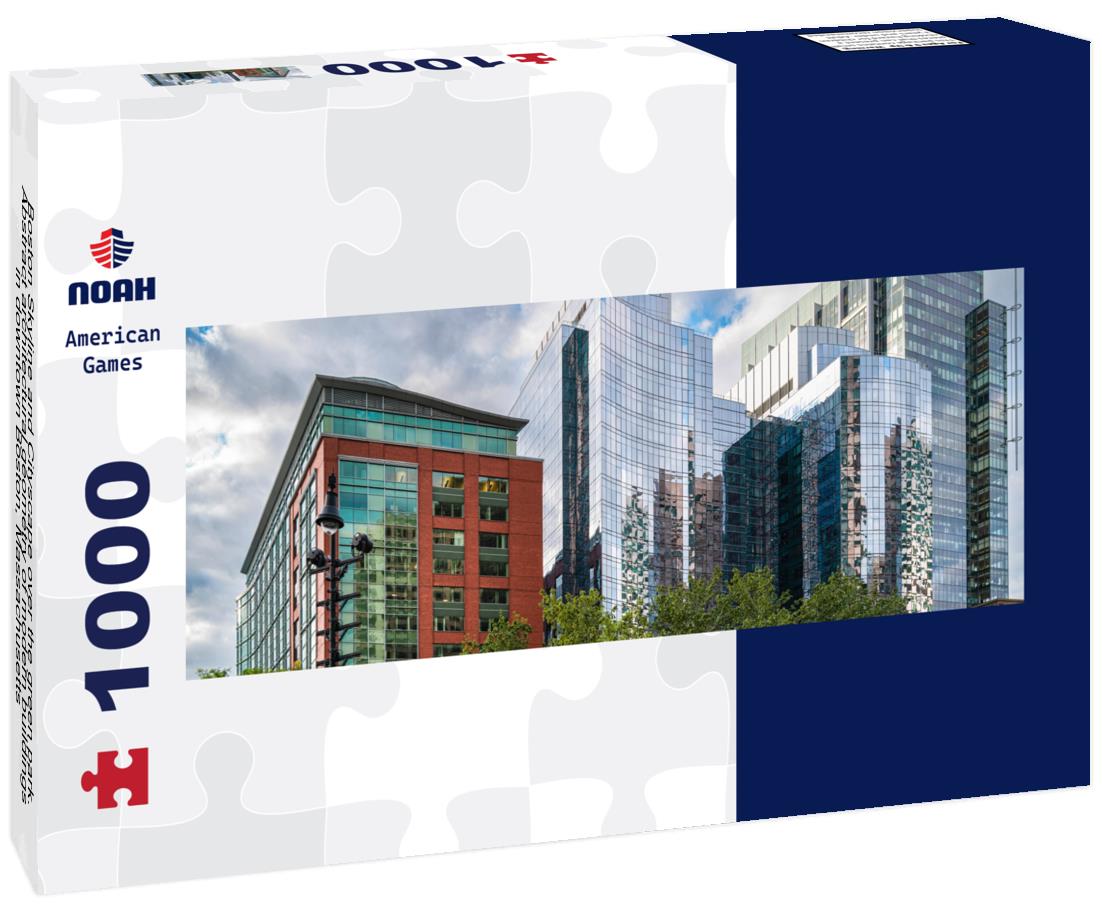 Noah Jigsaw Puzzle Boston Skyline and Cityscape over the green park. Abstract architectural geometry of modern buildings in downtown Boston, Massachusetts panorama 1000 pieces
