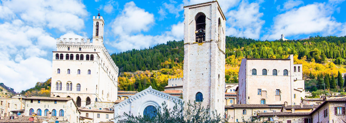 Noah Jigsaw Puzzle The town of Gubbio in the Umbrian mountains with magnificent architecture. Church of St. John the Baptist - the first cathedral in the city, the facade is in the Gothic style. Italy panorama 1000 pieces