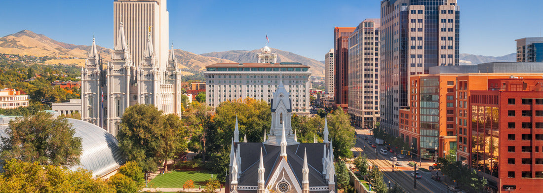 Noah Jigsaw Puzzle Salt Lake City, Utah, USA downtown cityscape over Temple Square with autumn foliage panorama 1000 pieces