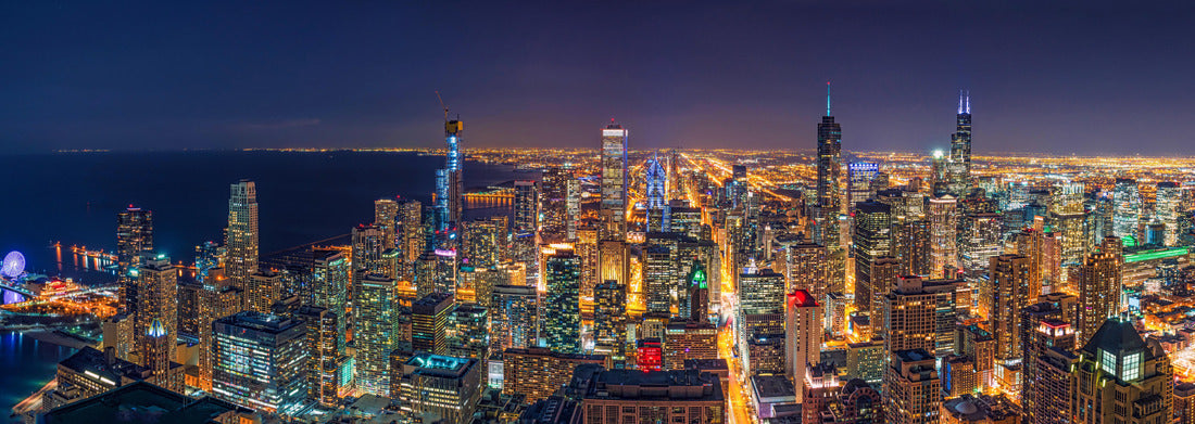 Noah Jigsaw Puzzle Panorama Top-view of Chicago cityscape and skyscrapers at night, USA downtown skyline panorama 1000 pieces