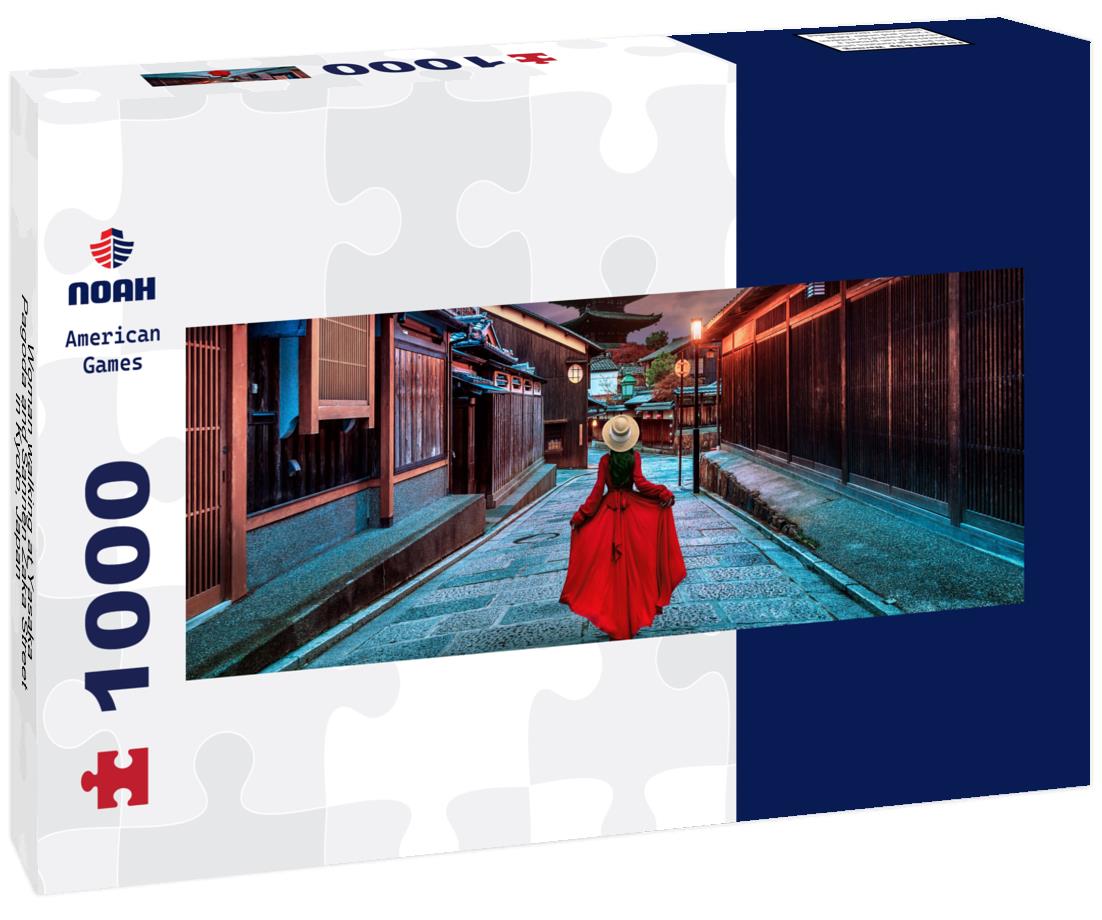 Woman walking at Yasaka Pagoda and Sannen Zaka Street in Kyoto, Japan 1000pc Panoramic Puzzle