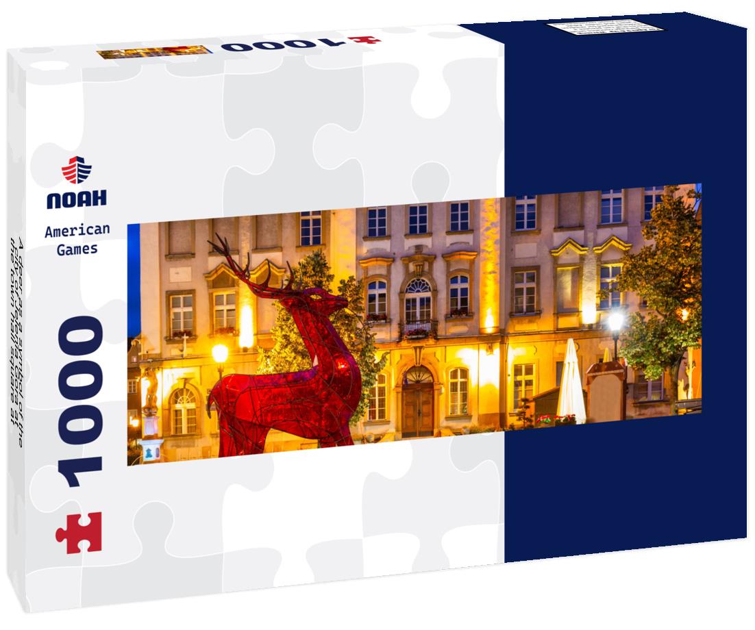 Noah Jigsaw Puzzle A deer as a symbol of the city of Jelenia Gora at the town hall square at dusk. Poland panorama 1000 pieces