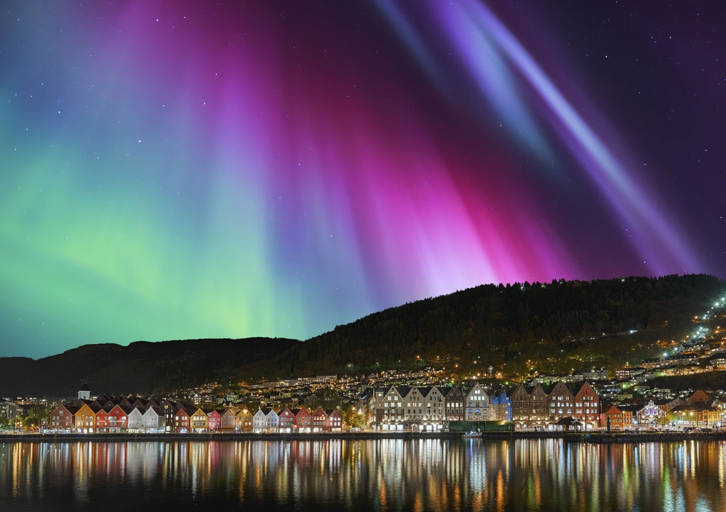 Bergen, Norway with Northern Lights