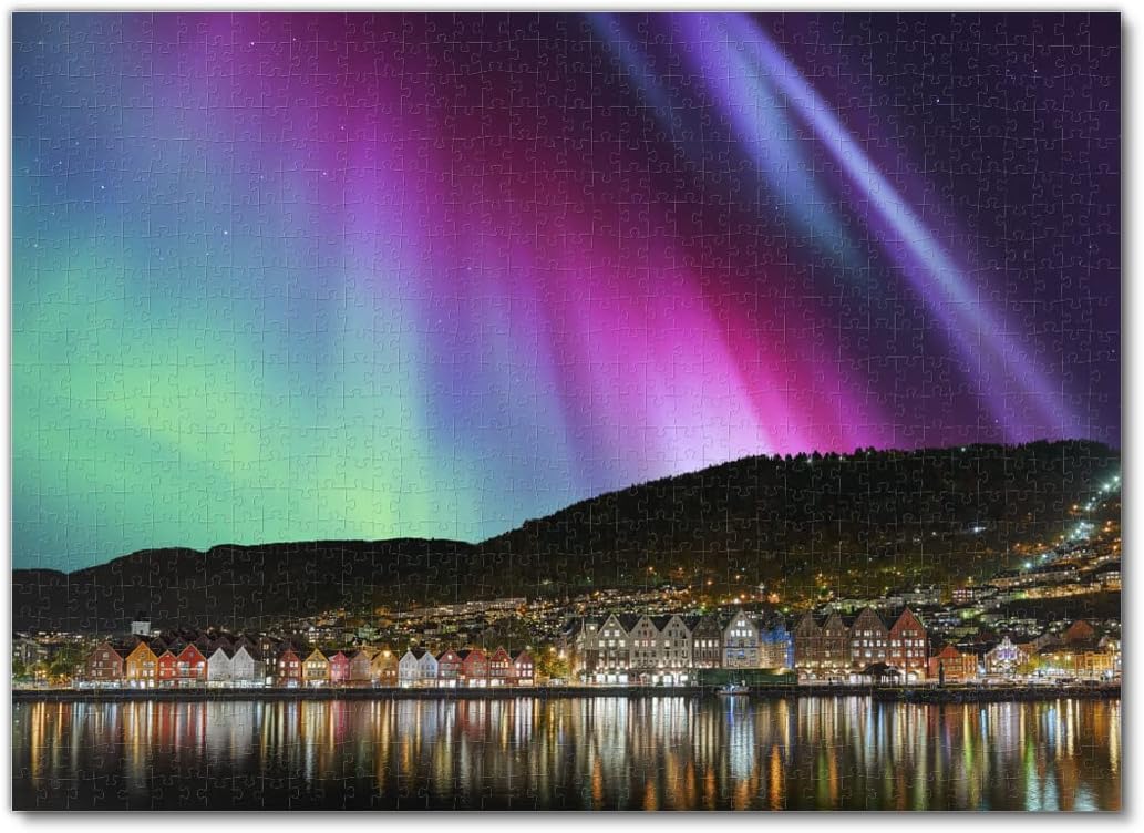 Bergen, Norway with Northern Lights