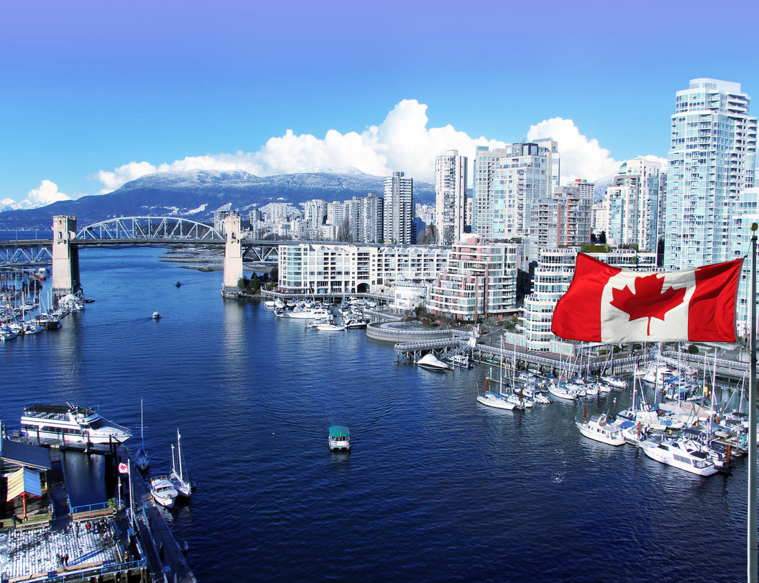 ImagiCan Jigsaw Puzzle Canadian flag in front of False Creek and the Burrard Street Bridge in Vancouver, Canada 1000 pieces