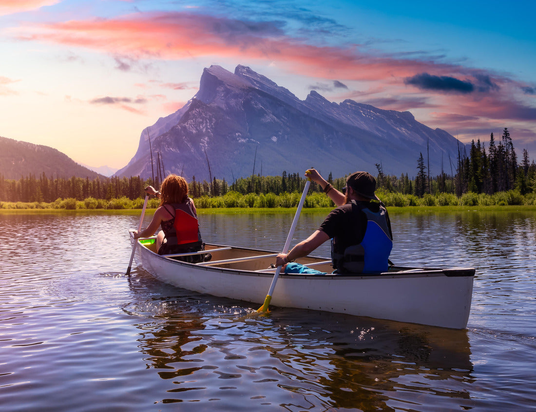 ImagiCan Jigsaw Puzzle Colored sunrise sky art render. In Vermilion Lakes, Banff, Alberta, Canada 1000 pieces