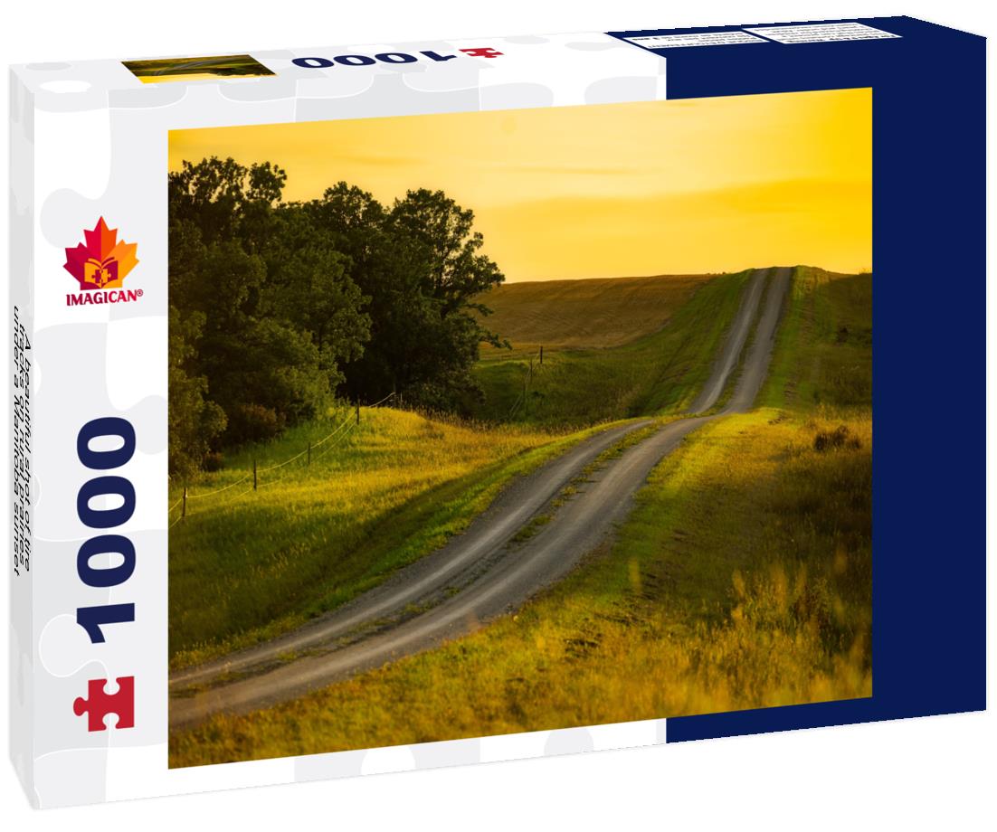 A beautiful shot of tire tracks on rural prairies under a Manitoba sunset 1000pc Puzzle