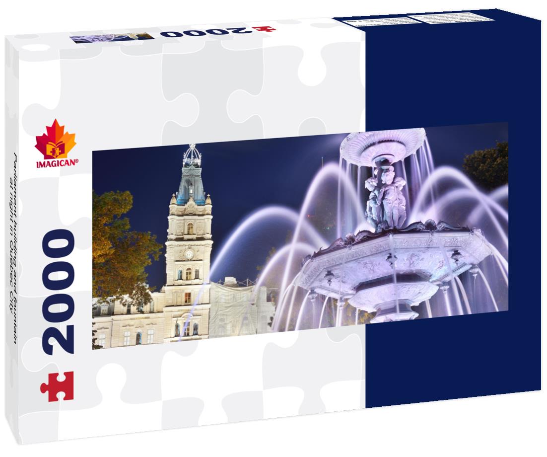 Parliament building and fountain at night in Quebec City 2000pc Panoramic Puzzle