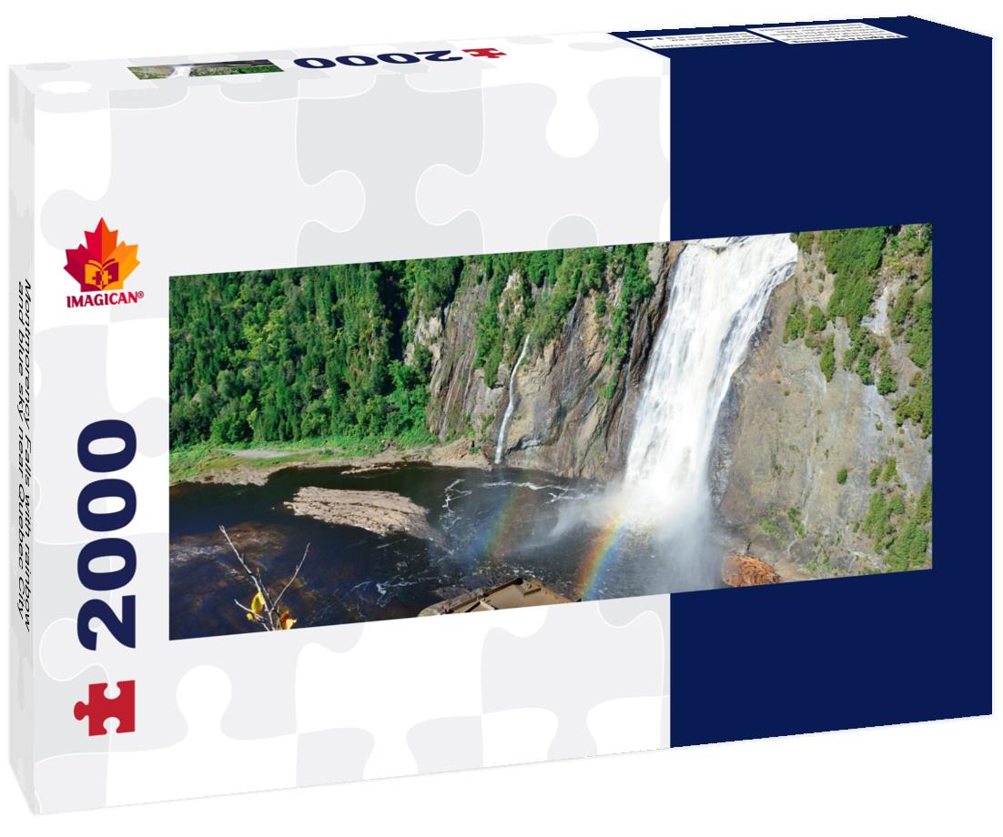 Montmorency Falls with rainbow and blue sky near Quebec City 2000pc Panoramic Puzzle