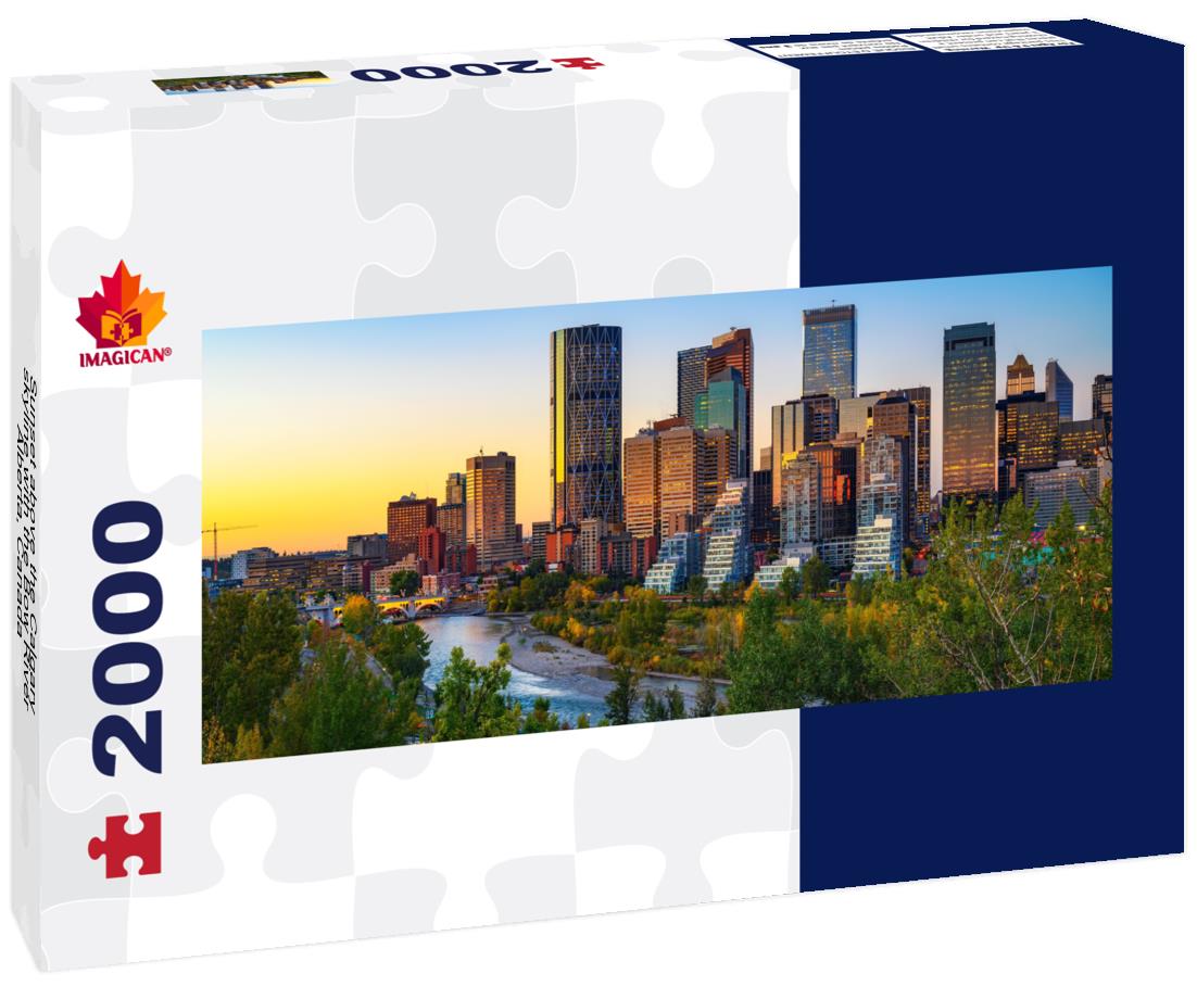 Sunset above the Calgary skyline with the Bow River, Alberta, Canada 2000pc Panoramic Puzzle