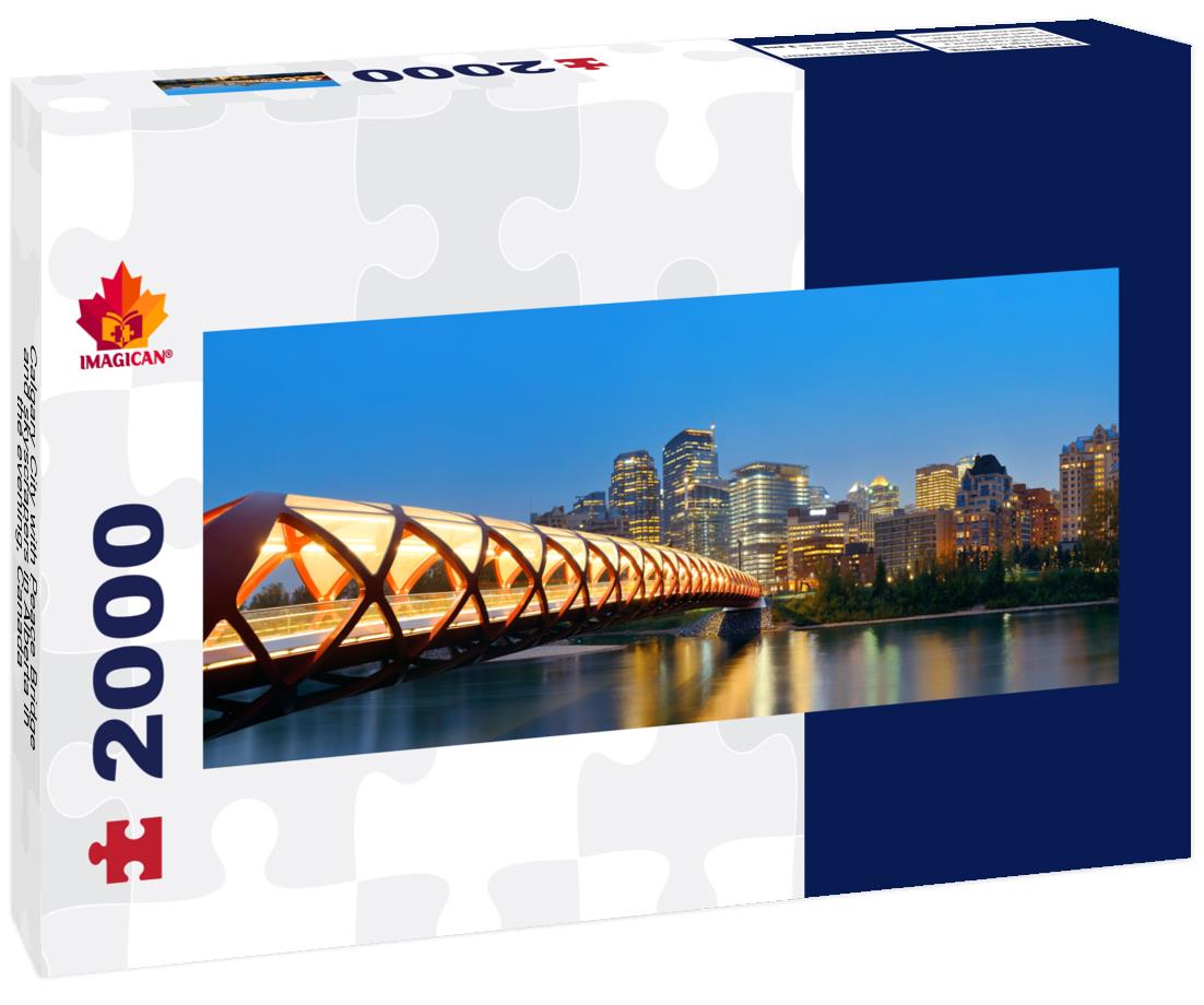 Calgary City with Peace Bridge and skyscrapers in Alberta at dusk, Canada 2000pc Panoramic Puzzle