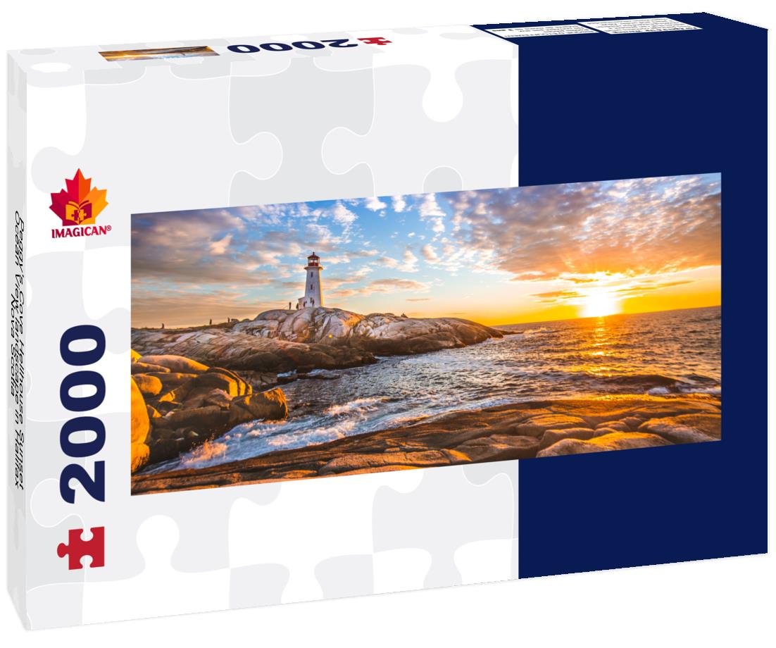 Peggy's Cove Hellhouse Sunset Ocean view landscape in Halifax, Nova Scotia 2000pc Panoramic Puzzle