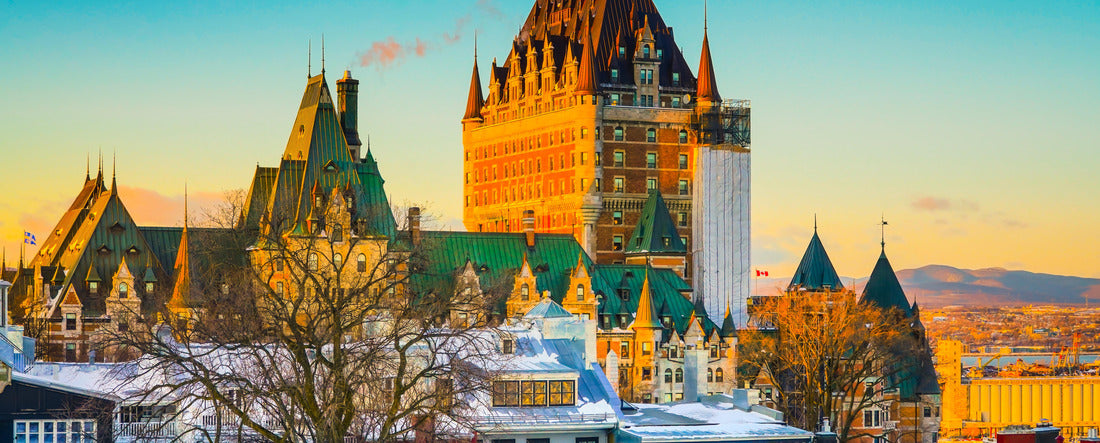 City view of Quebec City on the St. Lawrence River and colorful sky at dusk 2000pc Panoramic Puzzle