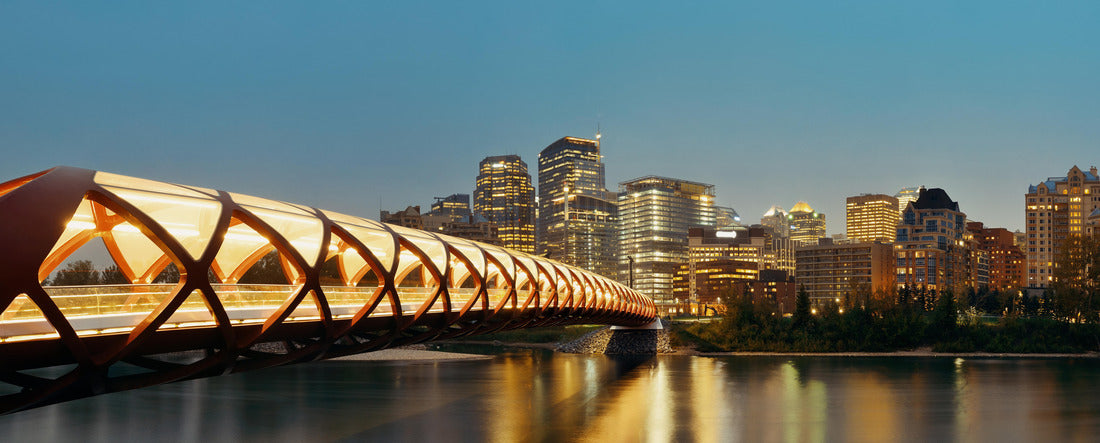 Calgary cityscape with Peace Bridge and downtown skyscrapers in Alberta 2000pc Panoramic Puzzle