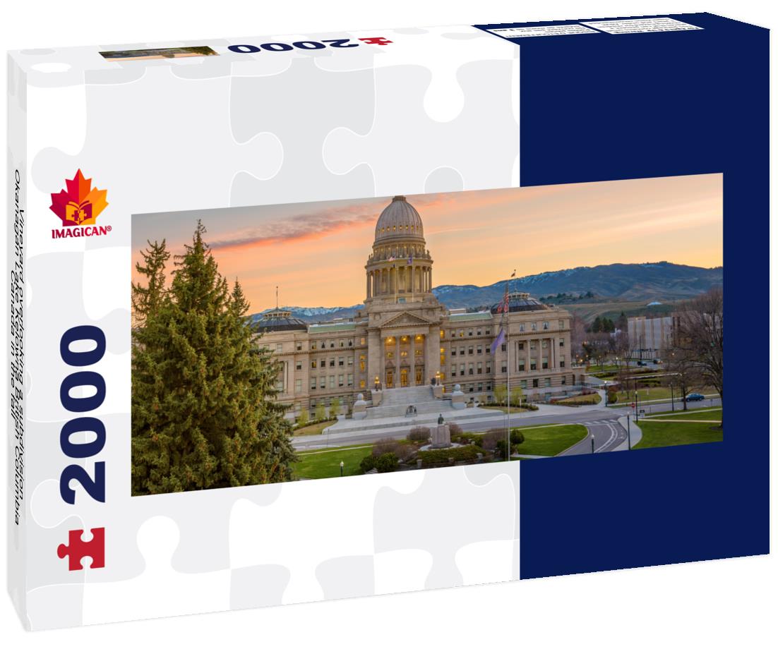 Vineyard overlooking subdivision Okanagan Lake Kelowna British Columbia Canada 2000pc Panoramic Puzzle