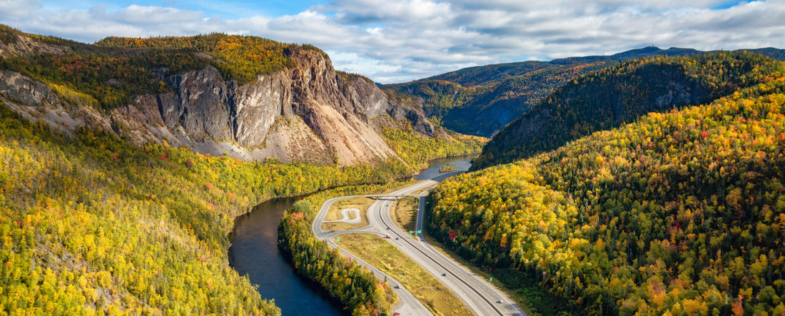 Scenic road in Canadian mountain landscape valley, Corner Brook, Newfoundland. 2000pc Panoramic Puzzle