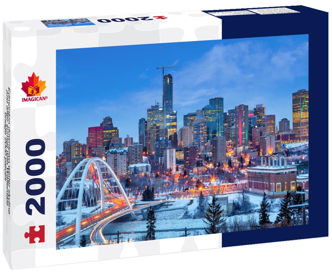 Edmonton downtown winter skyline just after sunset with Walterdale bridge 2000pc Puzzle