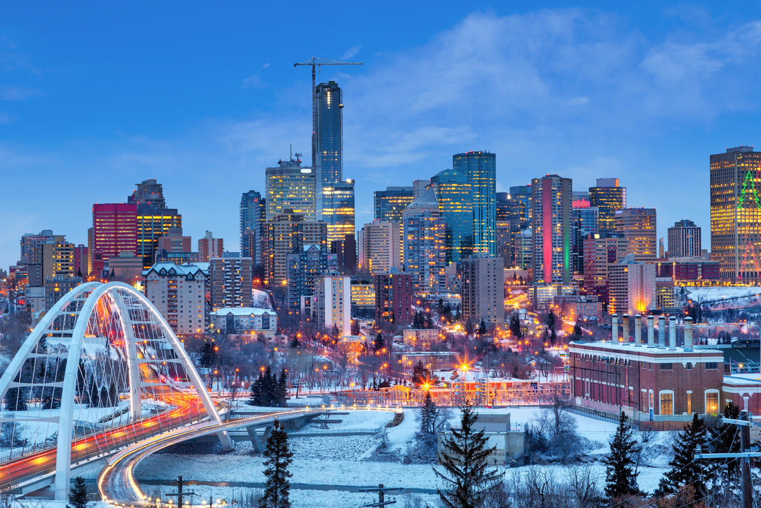 Edmonton downtown winter skyline just after sunset with Walterdale bridge 2000pc Puzzle