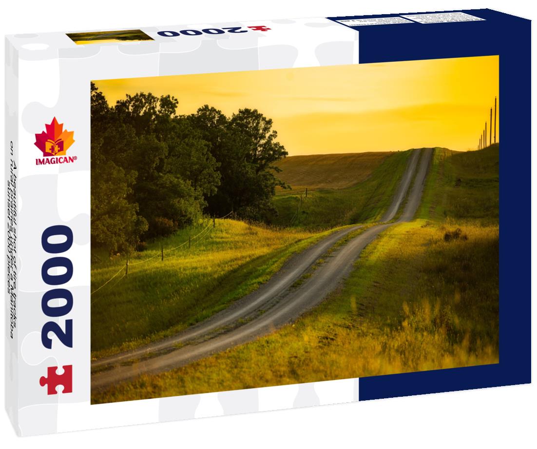 A beautiful shot of tire tracks on rural prairies under a Manitoba sunset 2000pc Puzzle