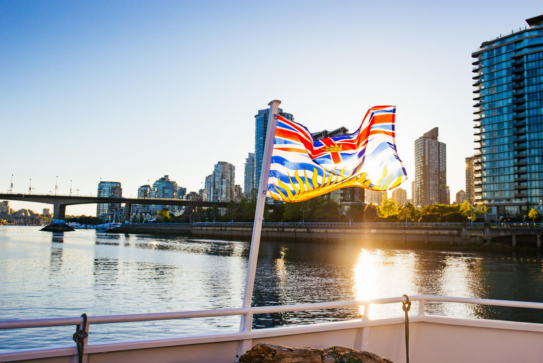 The beautiful flag of British Columbia in front of downtown Vancouver at sunset 2000pc Puzzle