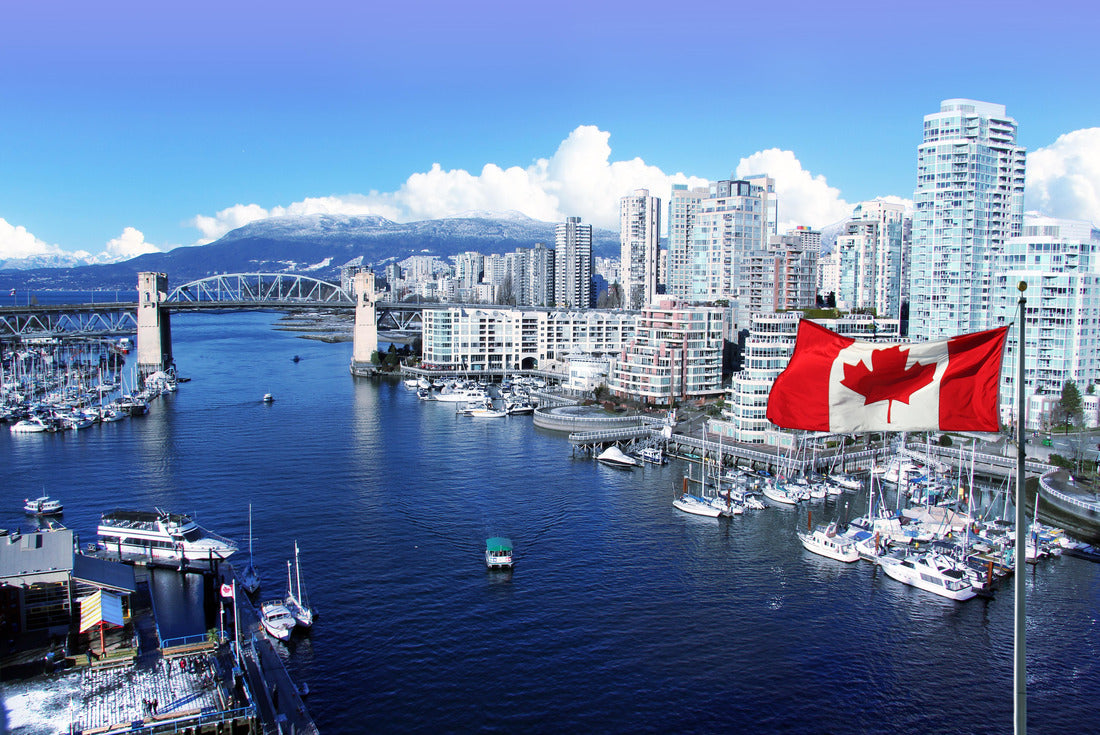 Canadian flag in front of False Creek and the Burrard Street Bridge in Vancouver, Canada 2000pc Puzzle