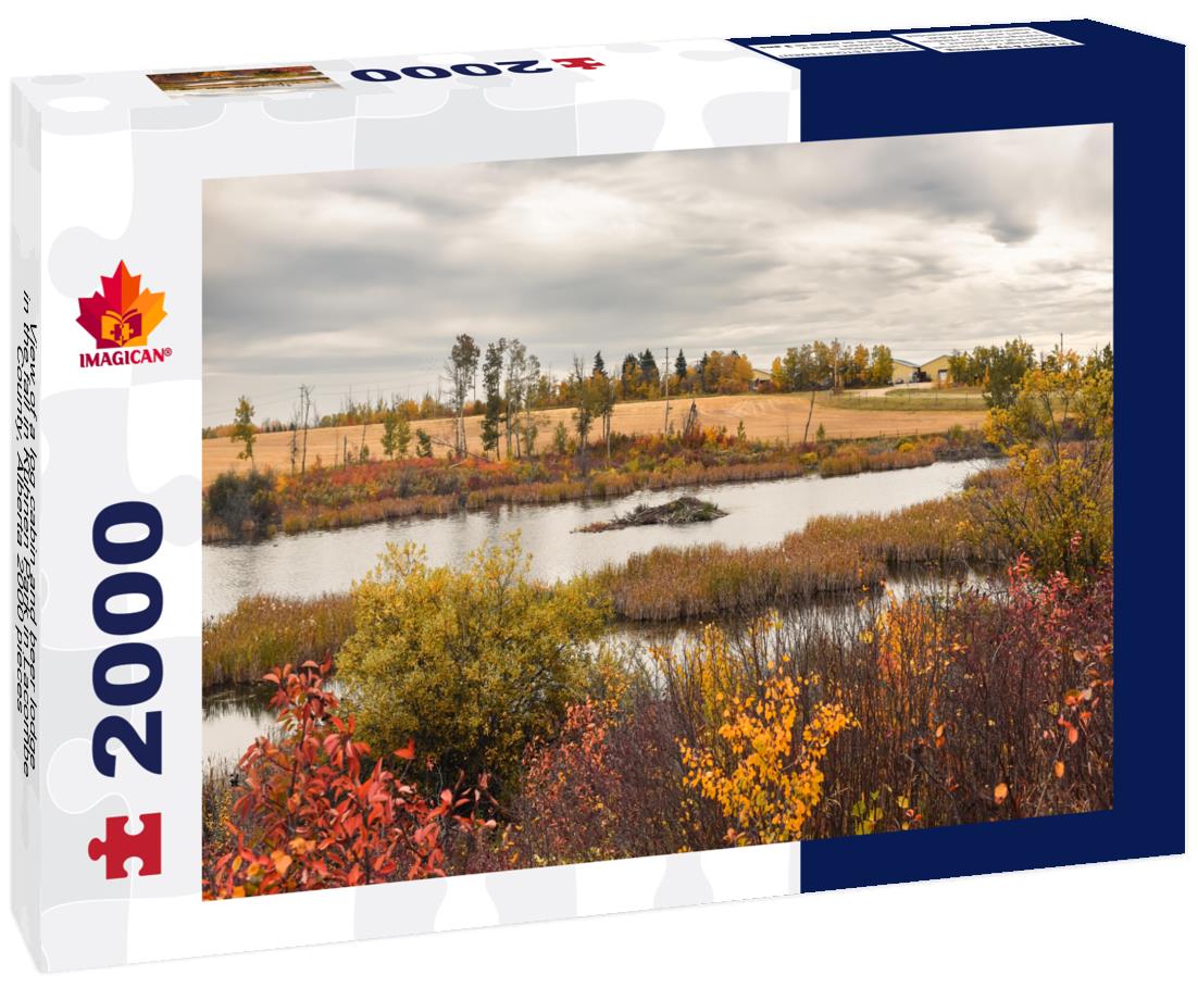 log cabin and beer lodge in the fall in Kuhnen Park in Lacombe County, Alberta 2000pc Puzzle