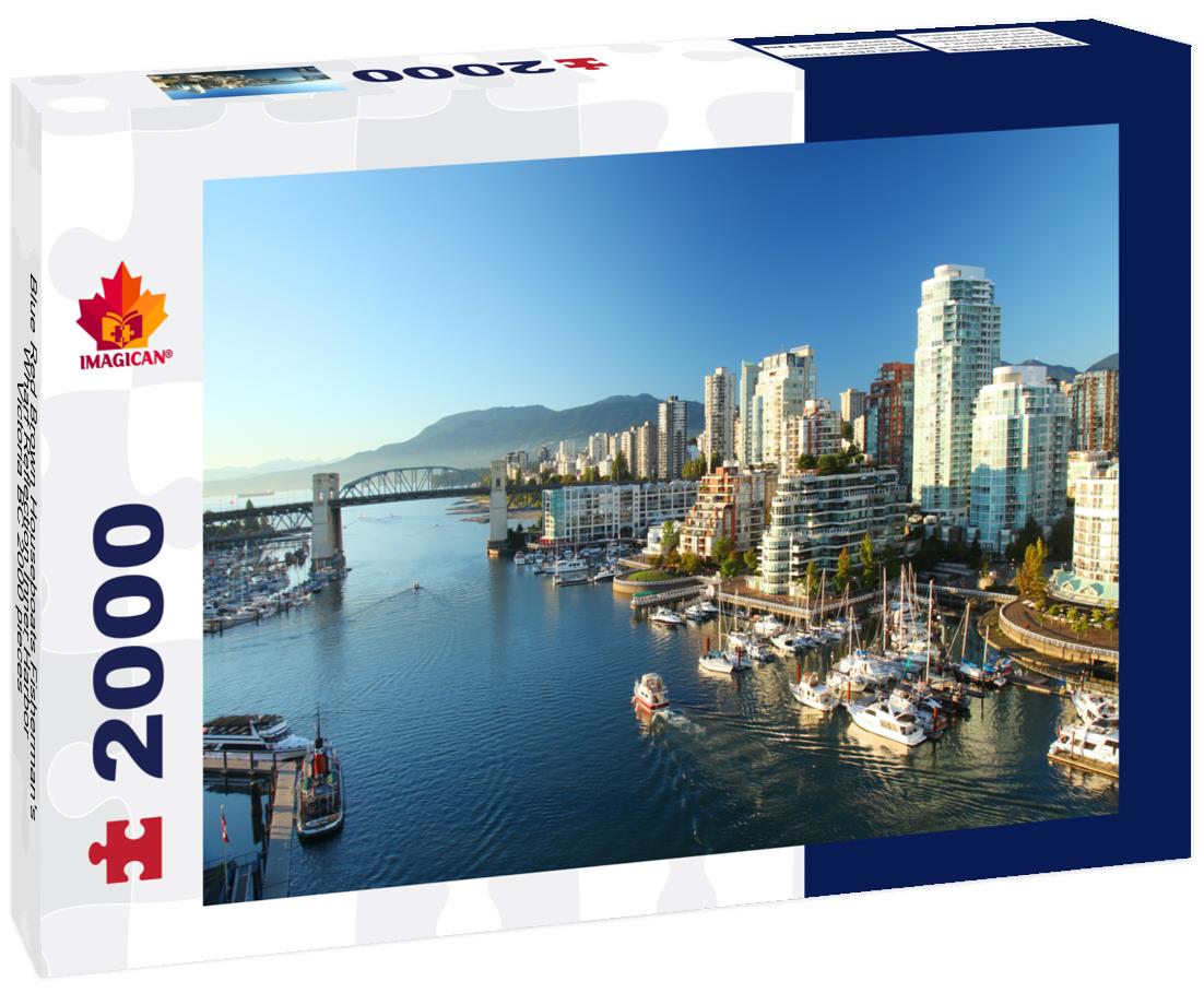 Blue Red Brown Houseboats Fisherman's Wharf Reflection Inner Harbor, Victoria BC 2000pc Puzzle
