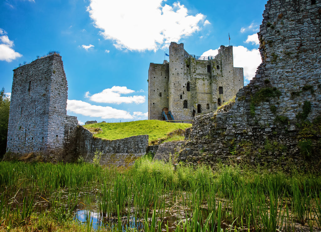 A panoramic view of Trim Castle in County Meath on the River Boyne, Ireland. It is the largest Anglo-Norman castle in Ireland.