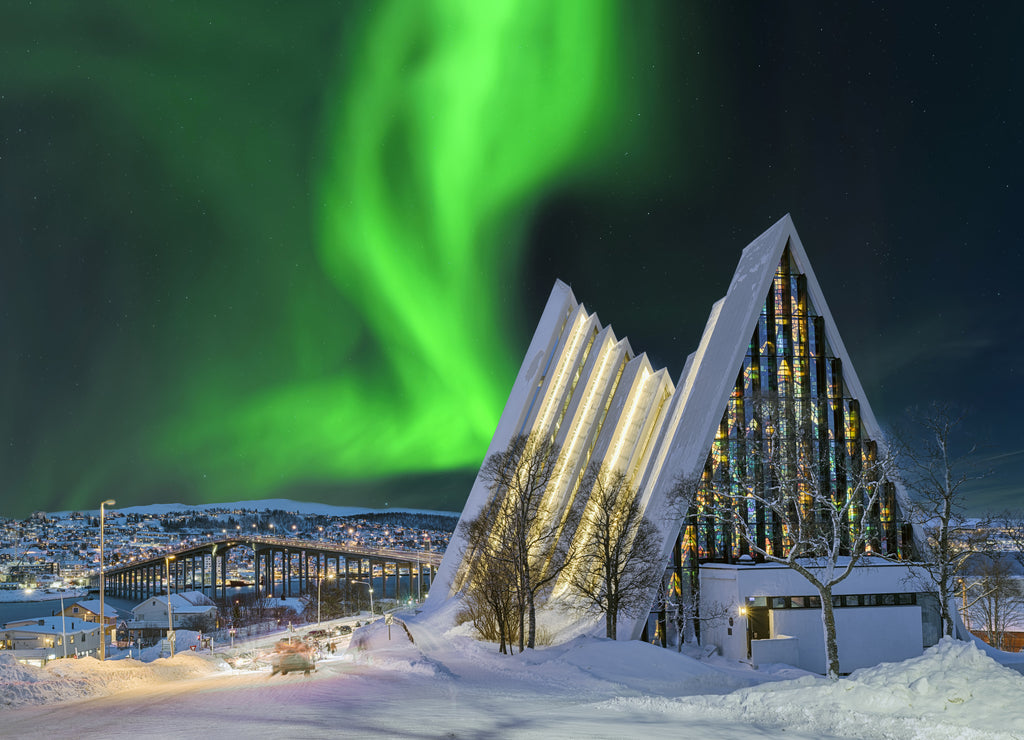 Ice Sea Cathedral Tromsoe Norway with Northern Lights