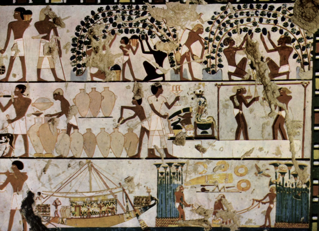 Egyptian painter around 1500 B.C. - burial chamber of an unknown man, scenes of wall design