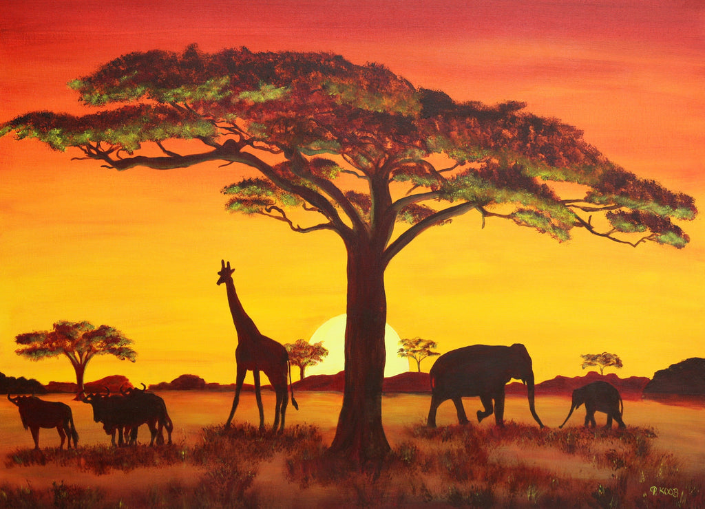 Sunset with African animals