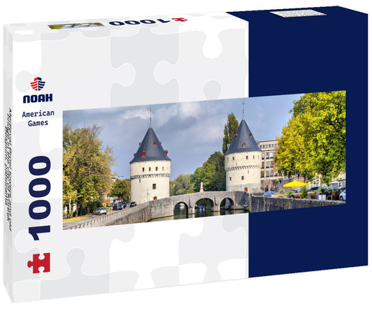 Noah Jigsaw Puzzle Medieval Broel towers and old bridge in the city of Kortrijk, Belgium, Panorama 1000 Pieces